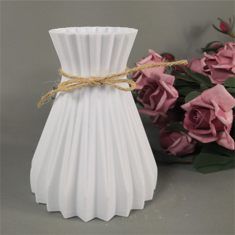 Nordic Plastic Flower Vase Unbreakable Anti-Ceramic Vases European Imitation Rattan Pot