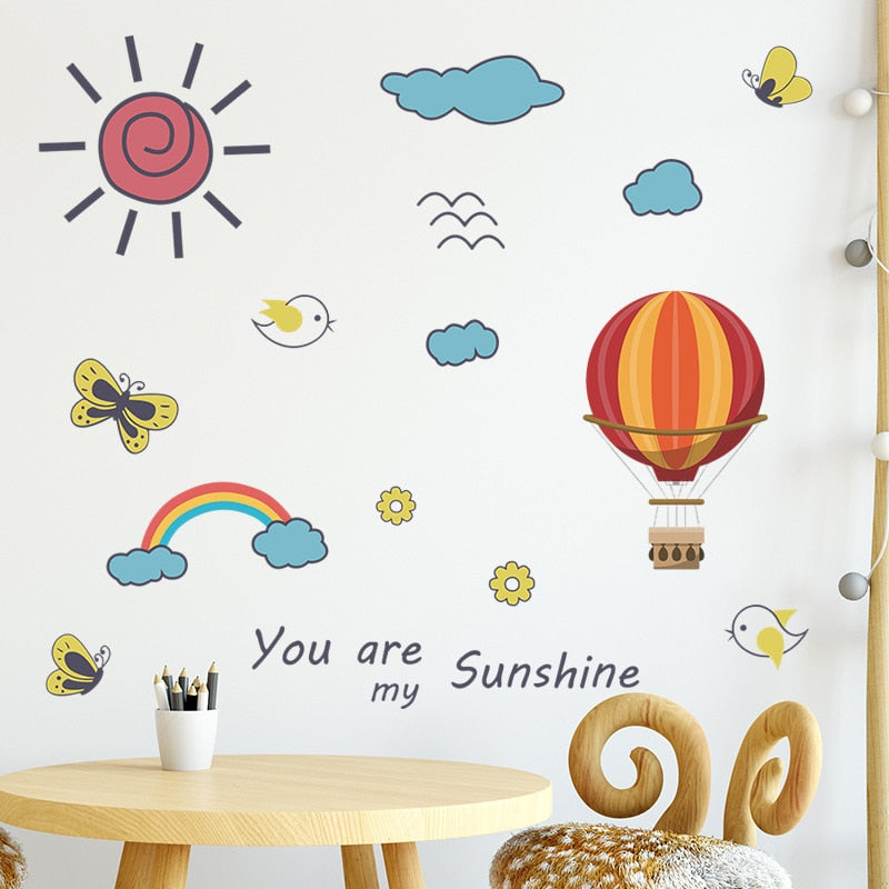 Cartoon painted rainbow sun children bedroom  wall stickers self-adhesive room decoration