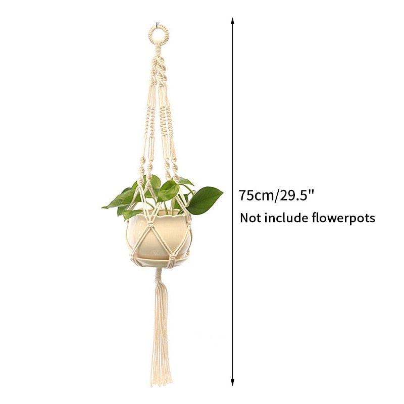 Plant Hanging Basket Wall Hanger Flower Pot Pocket Handmade Macrame Woven Potted Net Bag  Balcony Boho Home Decor