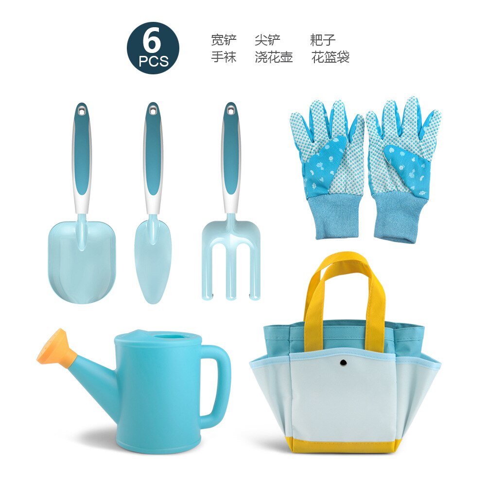 Children&#39;s Garden Planting Tool Set Shovel Turning Soil Rake Storage Flower Basket Bag Watering Can Gardening Tools