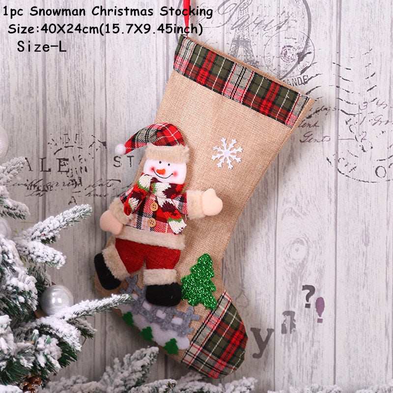 2023 New Year Christmas Stocking Sack Xmas Gift Candy Bag Noel Christmas Decorations for Home Navidad Sock Christmas Tree Decor