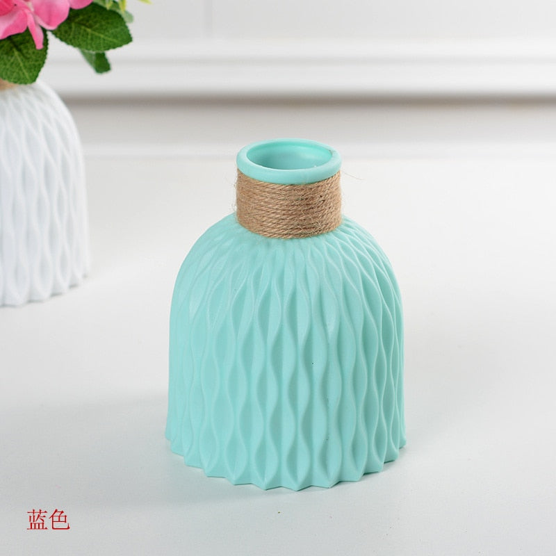 Nordic Plastic Flower Vase Unbreakable Anti-Ceramic Vases European Imitation Rattan Pot