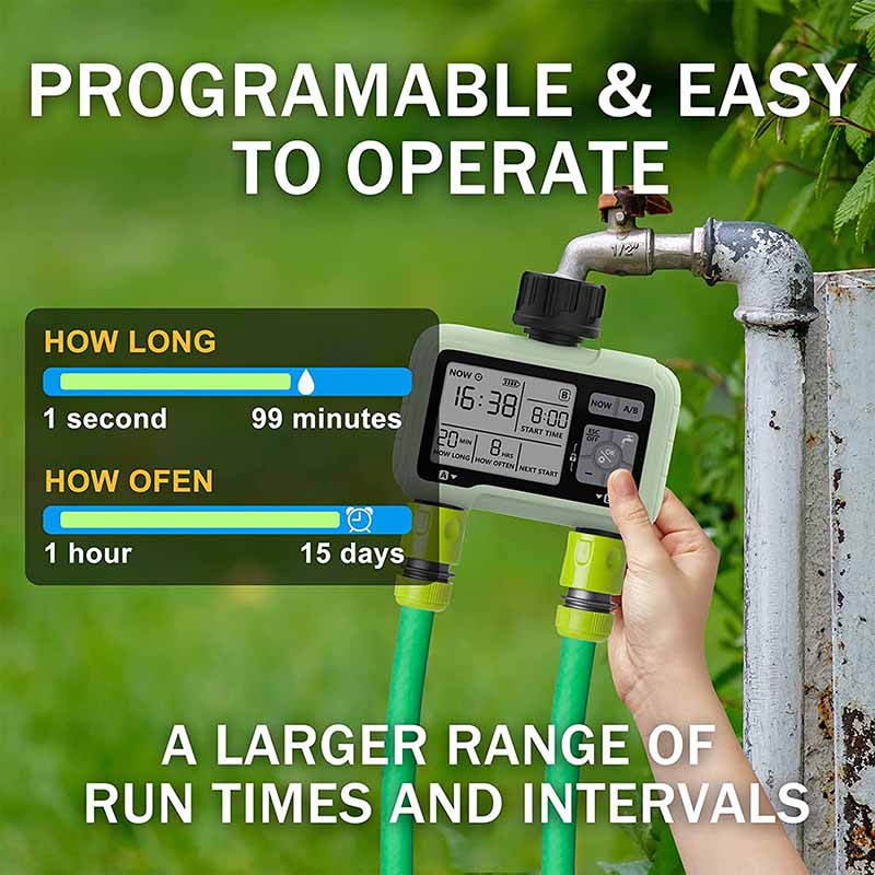 Large Screen Display Irrigation Controller Outdoor 2 Zone Programmable Garden Water Timer Automatic Irrigation System Controller