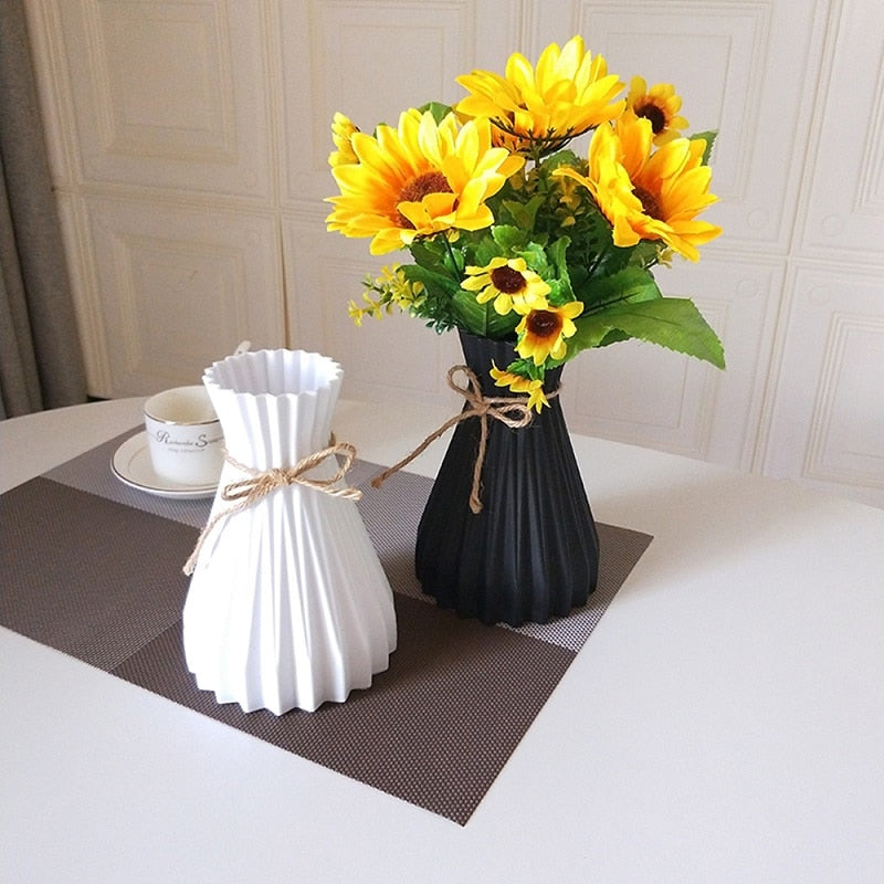 Nordic Plastic Flower Vase Unbreakable Anti-Ceramic Vases European Imitation Rattan Pot