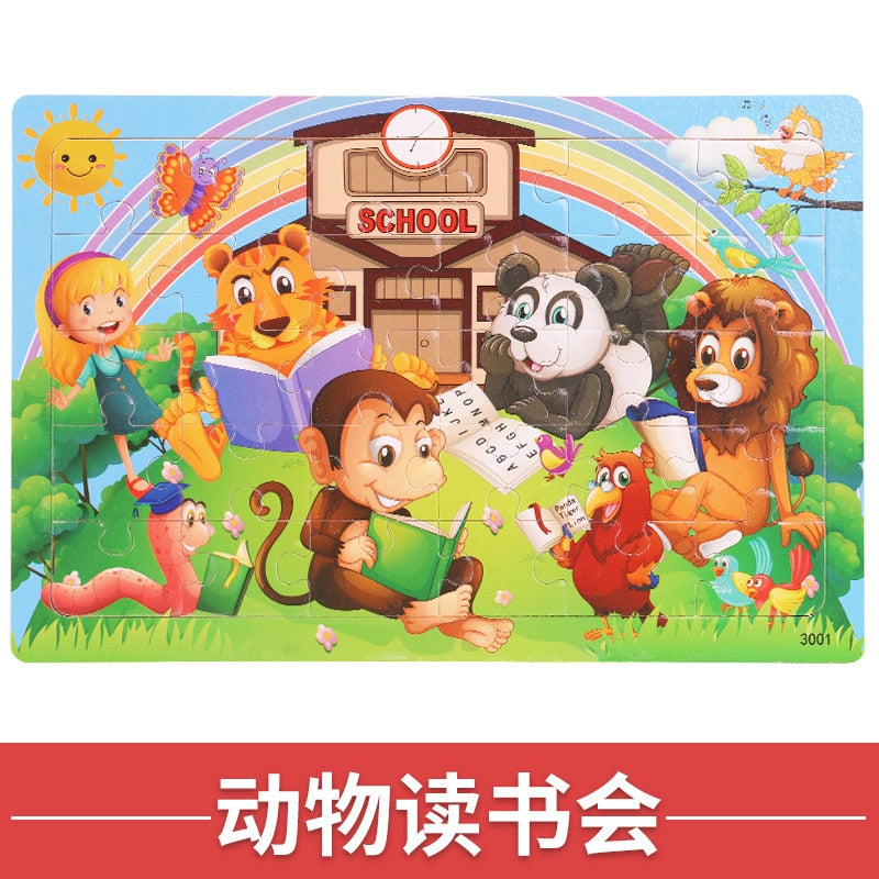 Wooden 30pcs Puzzles Children Animal Dinosaur Cartoon Plane Puzzle Baby Early Education