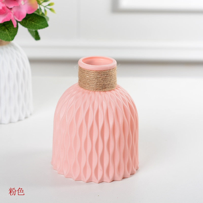 Nordic Plastic Flower Vase Unbreakable Anti-Ceramic Vases European Imitation Rattan Pot