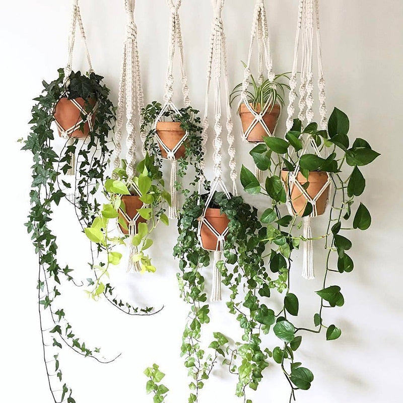 Plant Hanging Basket Wall Hanger Flower Pot Pocket Handmade Macrame Woven Potted Net Bag  Balcony Boho Home Decor