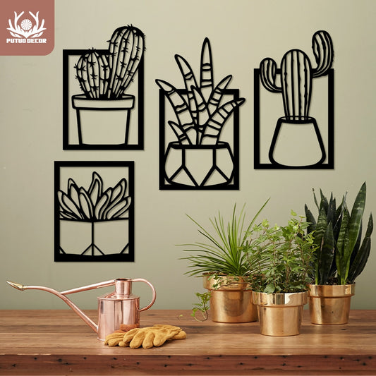 Putuo Decor 4Pcs Black Wooden Desert Cactus