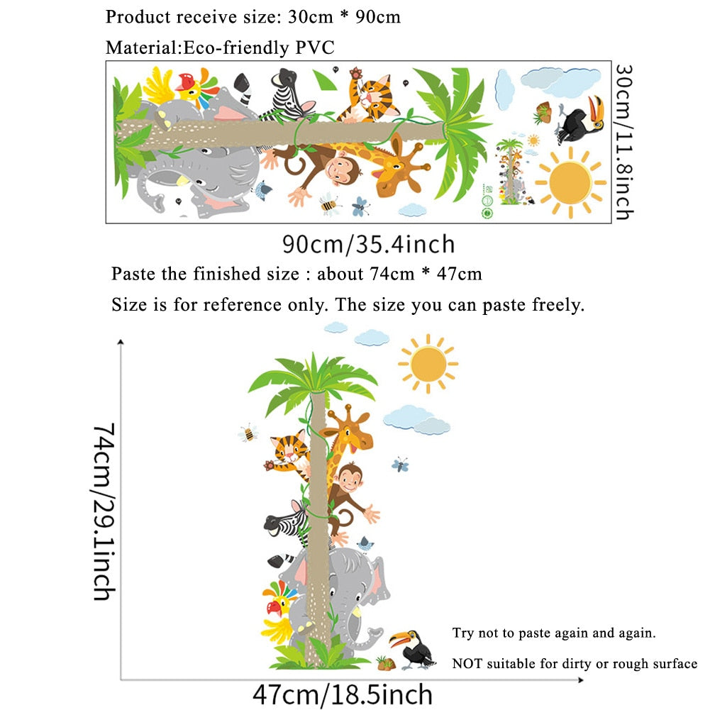 Animals Coconut Tree Wall Sticker Kids Room Home Decoration Mural  Removable Cartoon Stickers