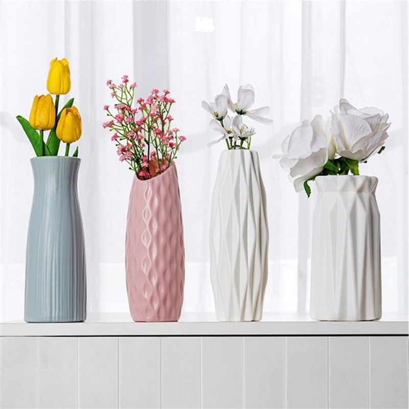 Nordic Plastic Flower Vase Unbreakable Anti-Ceramic Vases European Imitation Rattan Pot