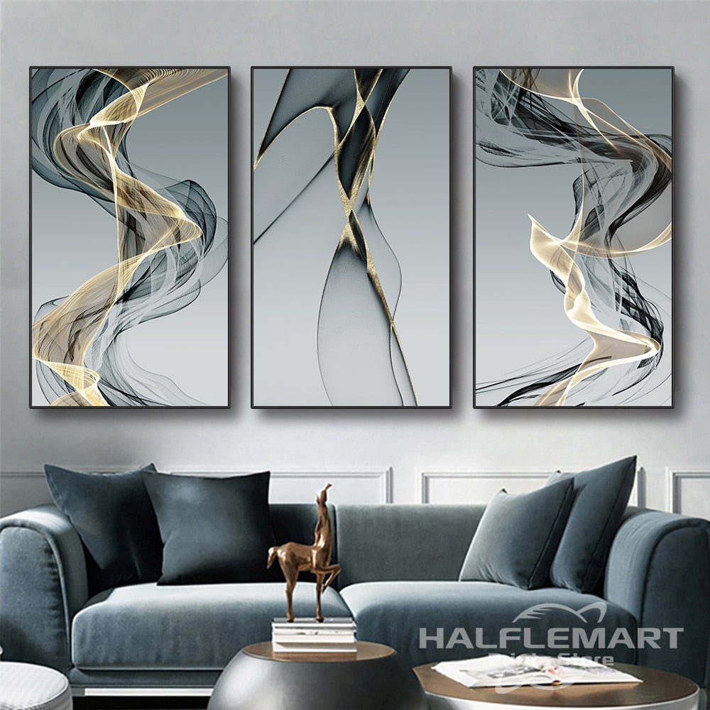 Abstract Black Yellow Lines Wall Painting Wall Art Pictures for Living Room