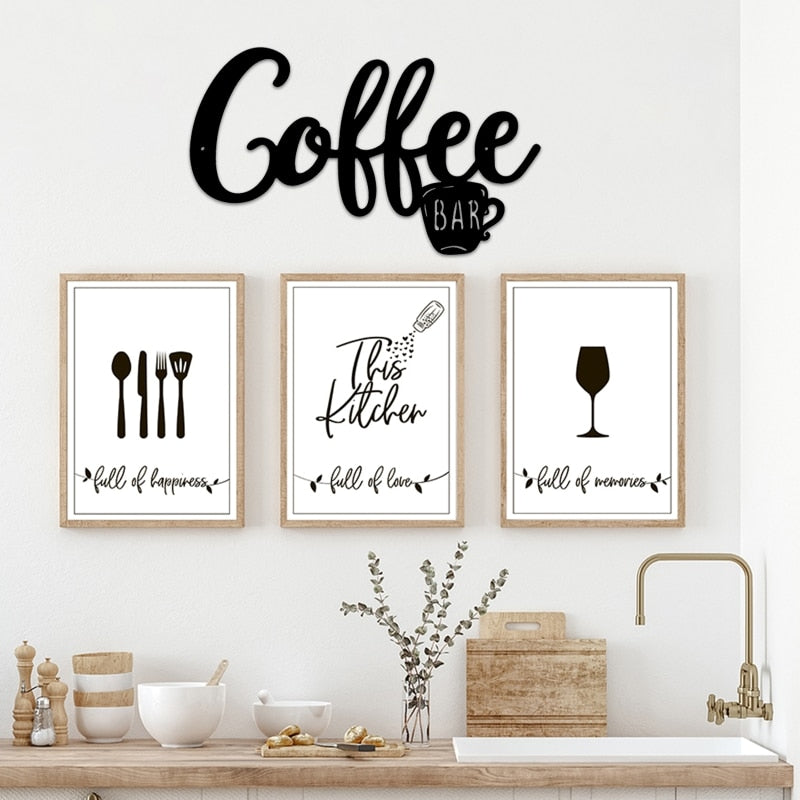 Metal Coffee Sign Tea Cup Bar Sign Hanging Wall Art Decor Coffee Word Letter Sign for Cafe Farmhouse Kitchen Wall Decor