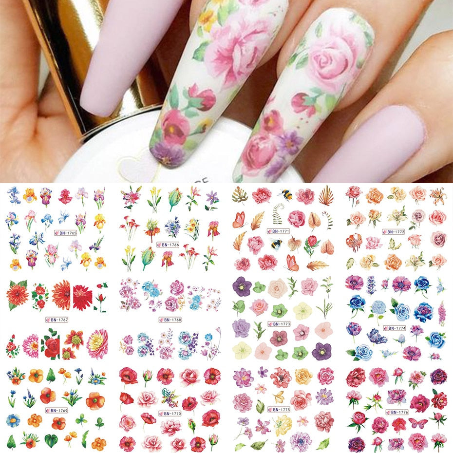 12pcs Nail Stickers Gold Flower Leaf Lace Design Geometry Line Nail Art Sliders Manicure Polish Decal Wrap