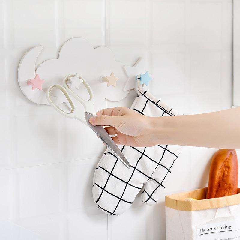 Creative Cute Star Moon Cloud Shape Nail-free Wall Clothes Hooks Kids Room Decorative Key Hanging Hanger Kitchen Storage Hook