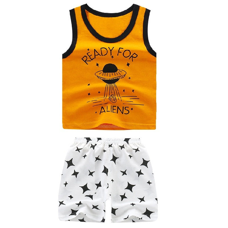 Children Sets Kids Vest Suit 2PCS Set Summer Cotton T-Shirt Girl Shorts Clothes Children Boys Girls Sleeveless Suit Wear Cloth