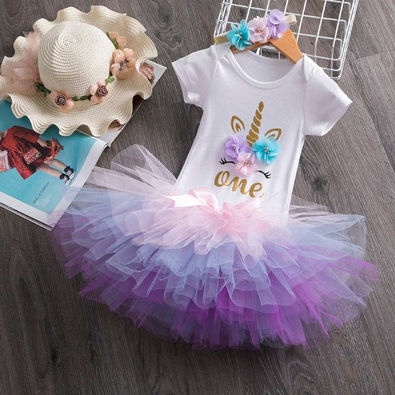 1 Year Baby Girl Clothes Unicorn Party tutu Girls Dress Newborn Baby Girls 1st Birthday Outfits Toddler Girls Boutique Clothing