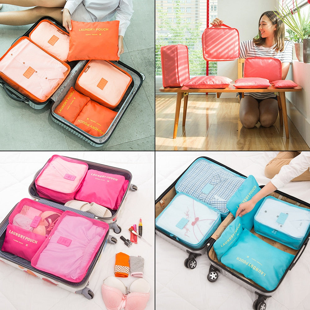 6pcs/set Travel Storage Bag Suitcase Luggage Organizer Set