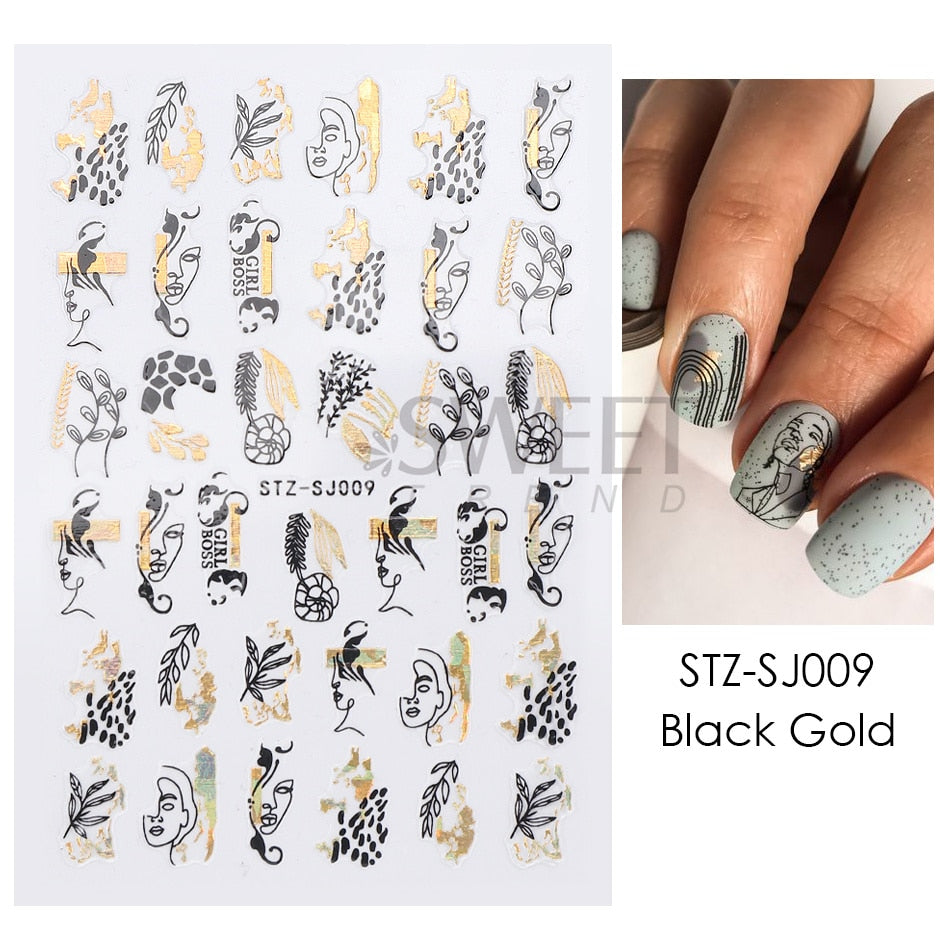 3D Simple Lines Nail Stickers Rose Gold Metal Stripe Letters Decals Curve Gel Nails Art Sliders Polish