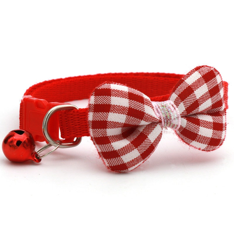 Christmas Plaid Bowknot Cat Collar Bow Tie Safety Buckle Pet Collar Puppy Chihuahua Pet Necklace Elastic Adjustable Dog Collars