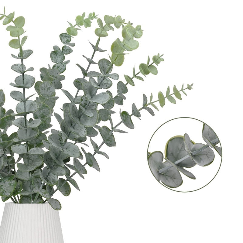 6/12/18 Pcs Artificial Eucalyptus Leaves Green Fake Plant Branches for Outdoor Home Garden Table