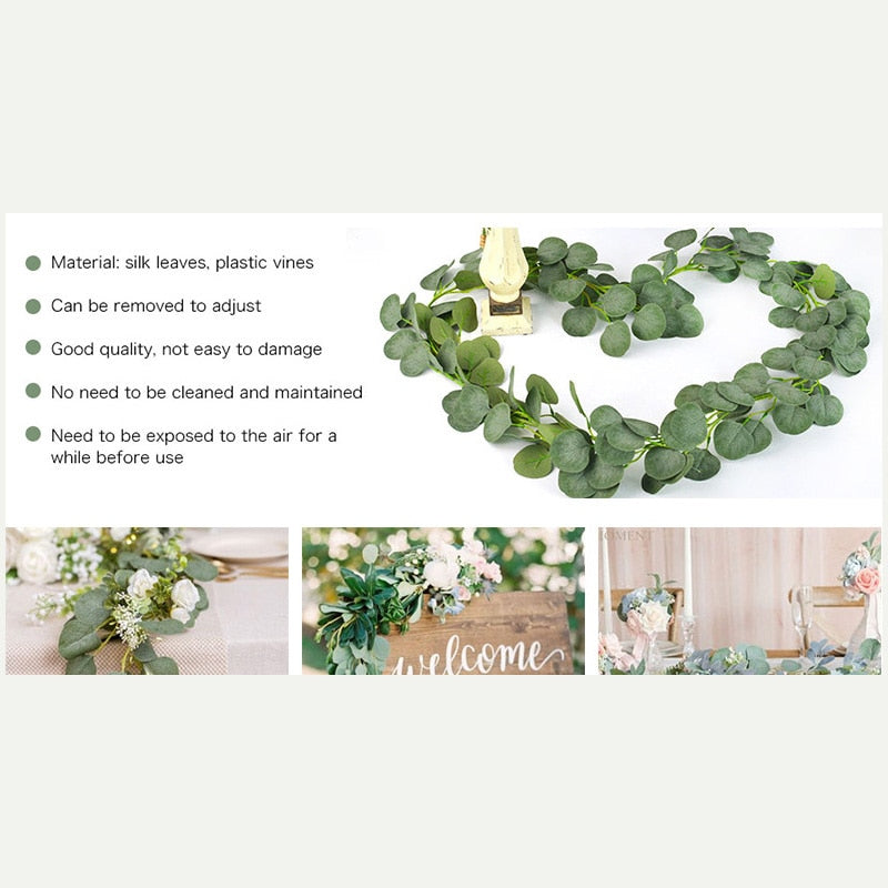 Artificial Eucalyptus Leaves Vines for Wedding Party Home Garden Outdoor Garland Arch Fake Green Garland Plant Wall Decorations