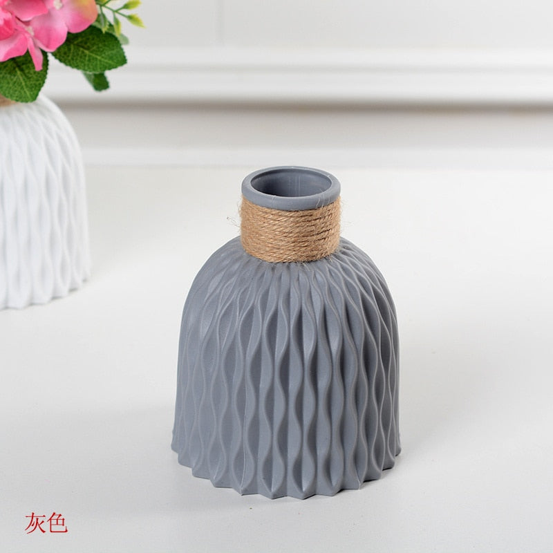 Nordic Plastic Flower Vase Unbreakable Anti-Ceramic Vases European Imitation Rattan Pot