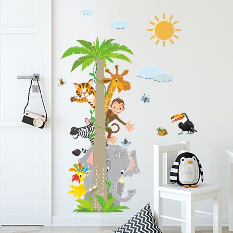 Animals Coconut Tree Wall Sticker Kids Room Home Decoration Mural  Removable Cartoon Stickers