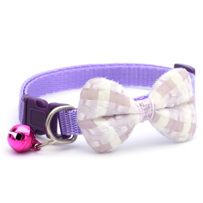 Christmas Plaid Bowknot Cat Collar Bow Tie Safety Buckle Pet Collar Puppy Chihuahua Pet Necklace Elastic Adjustable Dog Collars