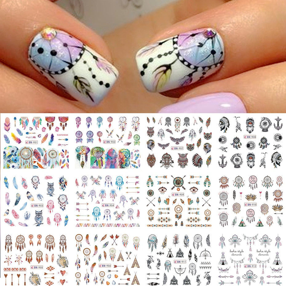 12pcs Nail Stickers Gold Flower Leaf Lace Design Geometry Line Nail Art Sliders Manicure Polish Decal Wrap