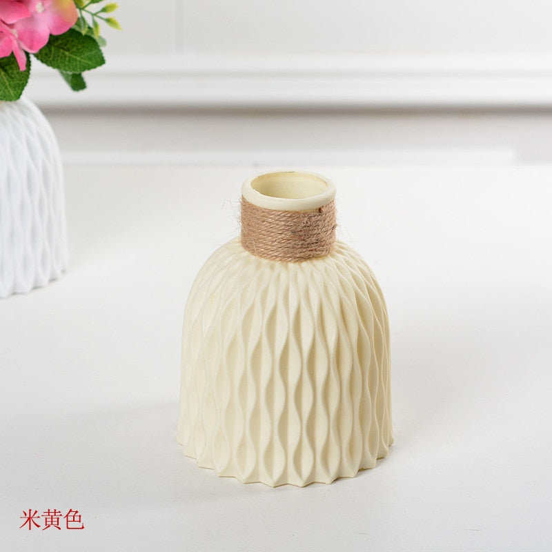 Nordic Plastic Flower Vase Unbreakable Anti-Ceramic Vases European Imitation Rattan Pot