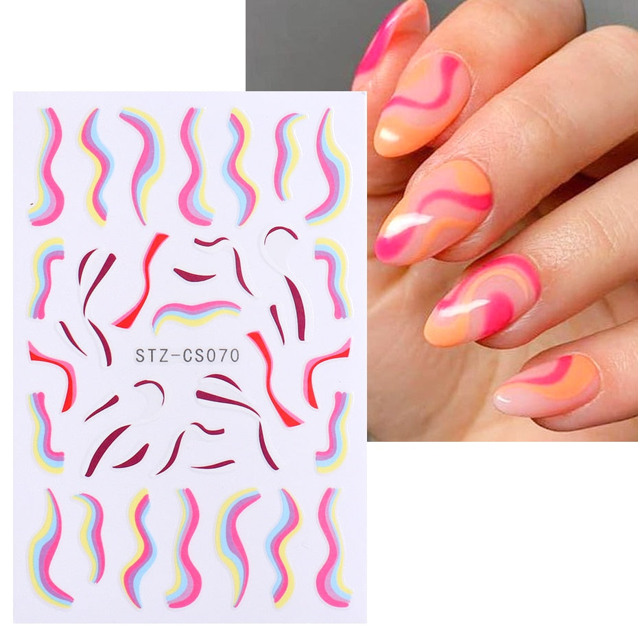 3D Simple Lines Nail Stickers Rose Gold Metal Stripe Letters Decals Curve Gel Nails Art Sliders Polish