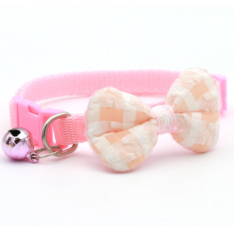 Christmas Plaid Bowknot Cat Collar Bow Tie Safety Buckle Pet Collar Puppy Chihuahua Pet Necklace Elastic Adjustable Dog Collars