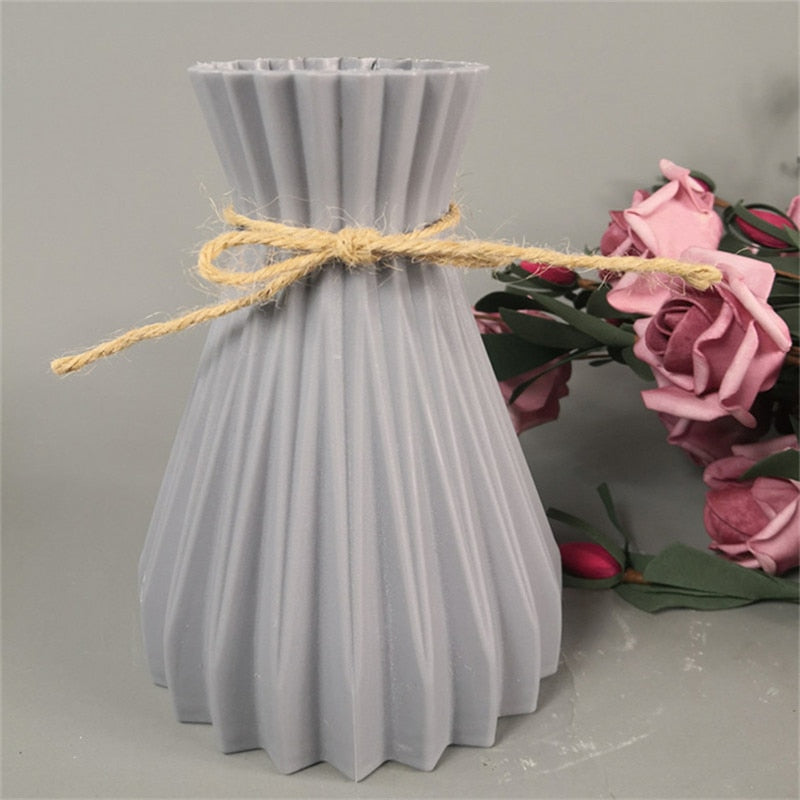 Nordic Plastic Flower Vase Unbreakable Anti-Ceramic Vases European Imitation Rattan Pot