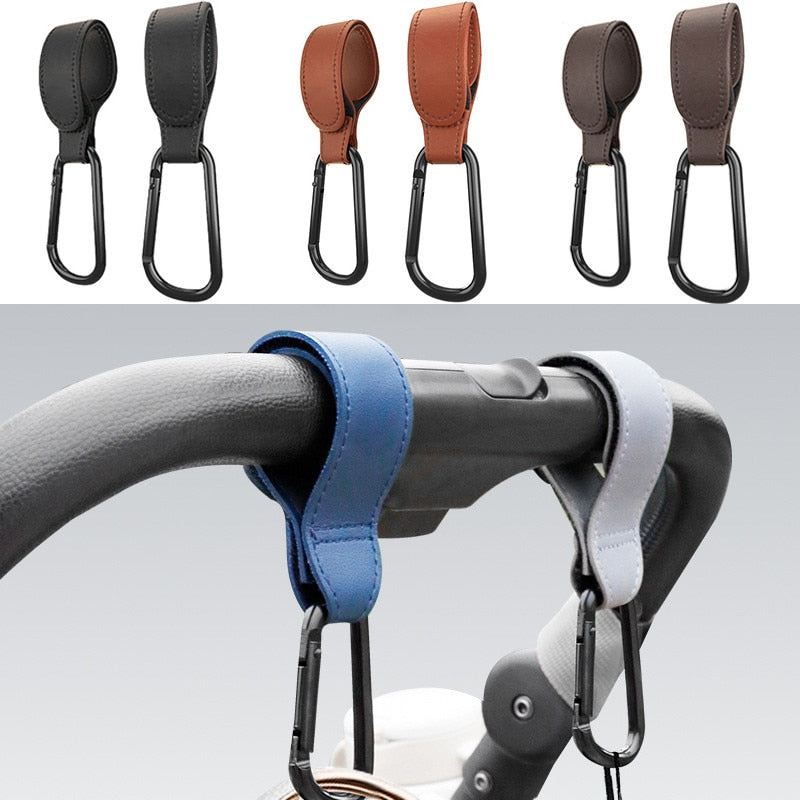 1/2pcs PU Leather Baby Bag Stroller Hook Pram Rotate 360