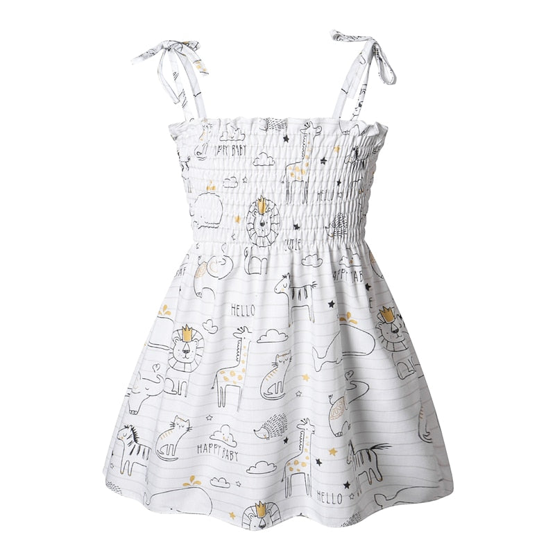 1-7 Years Baby Girls Dress Summer Children Elegant Sling Dress Flower Print Kids Braces Dresses Girl Cotton Clothing